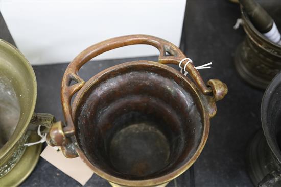 A 15th century German or Flemish brass Holy Water bucket, diameter 7.5in., height to lugs 6.25in.